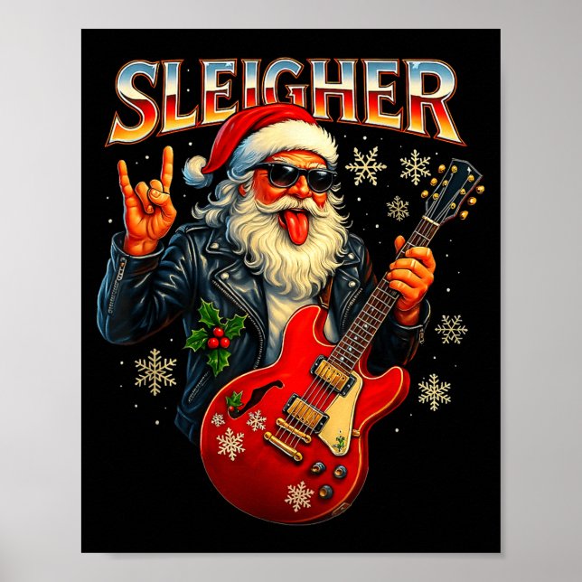 Poster Sleigher Rock Santa Funny Metal Christmas Design  (Frente)