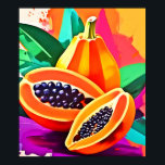 Poster Sliced Papaya Pop Art<br><div class="desc">Ilustração vibrante de pop de arte de um mamão fatiado com folhas tropicais,  perfeita para o estilo de verão (Esta Design Feita com IA). Faça a ordem hoje e encare a alegria de Comprar!</div>