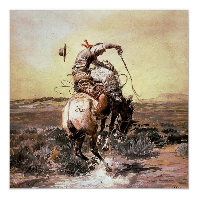 Pôster "Slick Rider" Arte Ocidental de Charles M Russell (Frente)