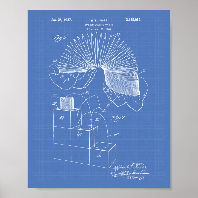 Pôster Slinky Toy 1946 Patent Art - Blueprint (Frente)