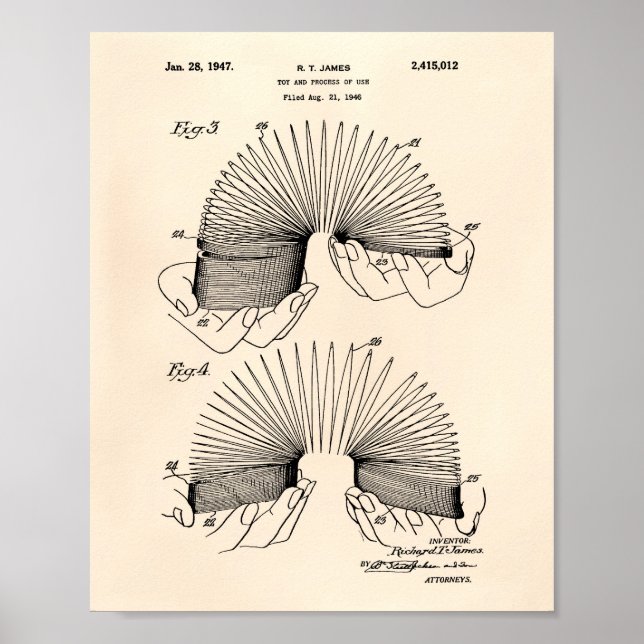 Pôster Slinky Toy 1946 Patent Art - Old Peper (Frente)
