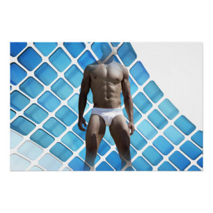 Pôster SlipperyJoe's homem musculoso abdômen definido cue