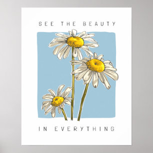 Poster Slogan de Beleza Flores de Margarida