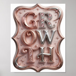 Poster Slogan de Crescimento Prateado com Estilo Design