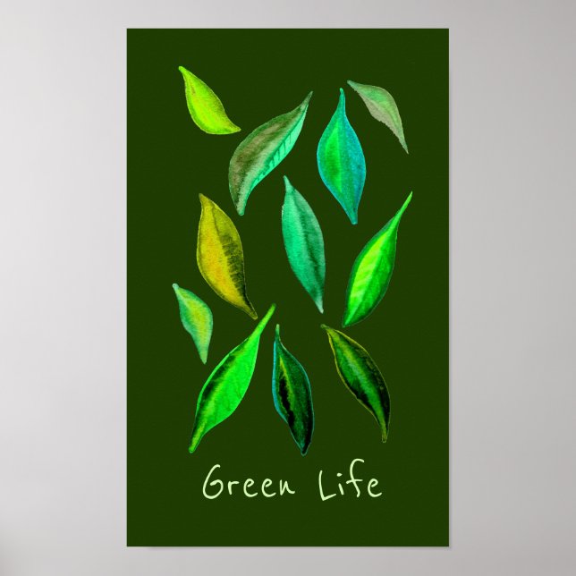 Poster Slogan de vida verde ilustração de folhas eco (Frente)