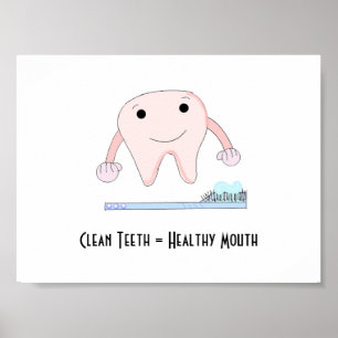 Poster Slogan Dental com Dente Rosa e Escova de Dentes