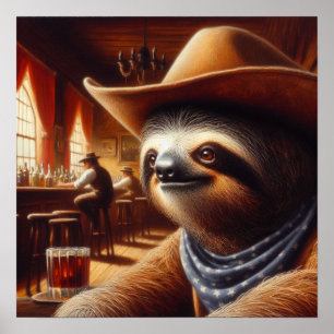 Poster Sloth Cowboy em Saloon