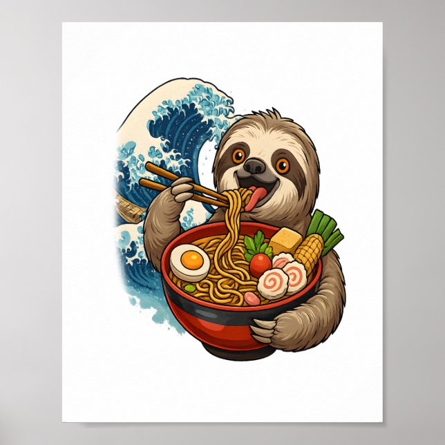 Poster Sloth Eating Japonês Ramen (Frente)