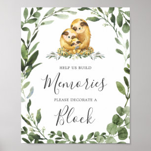 Poster Sloth Family Chá de fraldas Decorre Um Sinal de Bl