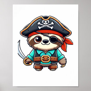 Poster Sloth Halloween Pirate Kids Mulheres Homens Slodl