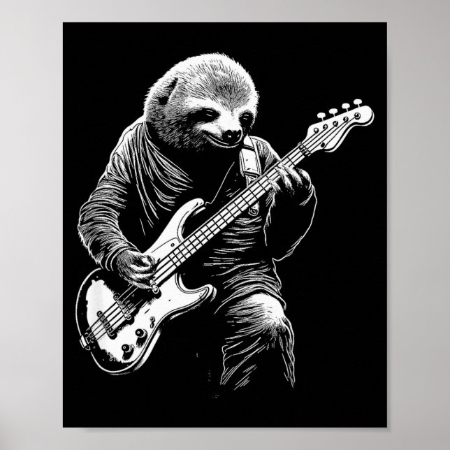 Poster Sloth Playing B Guitar Funny B Player Bist Sloth  (Frente)