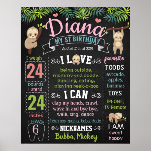 Poster Sloth Vamos Hang Zoo Primeiro Quadro de Aniversári