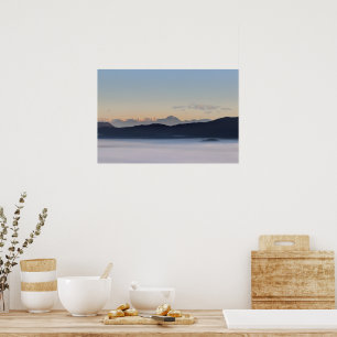 Poster Slovenian mountains and morning fog in valley
