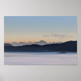 Poster Slovenian mountains and morning fog in valley