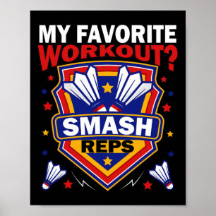 Poster Smash Reps Badminton Dia do Jogo Raquetes Shuttles