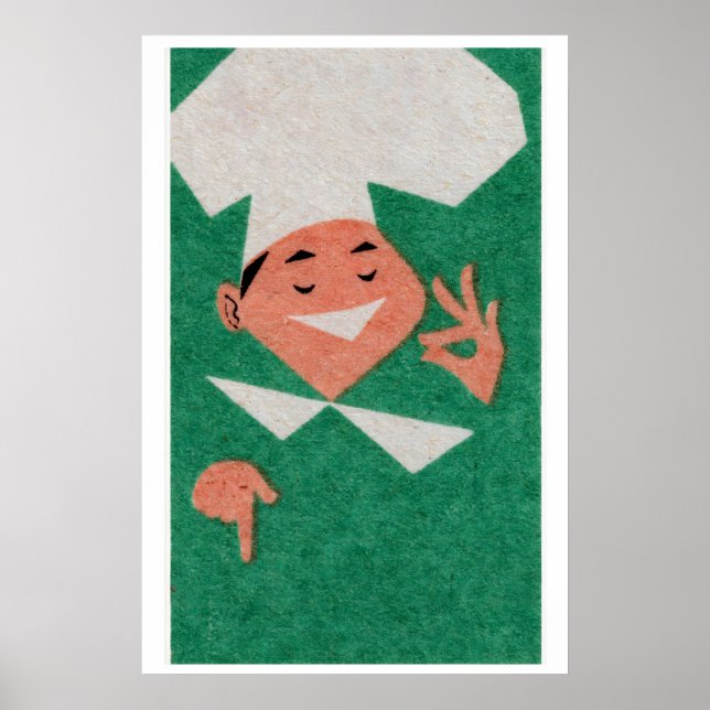 Poster Smiling Chef Matchbox Art Print, Czechoslovakian (Frente)