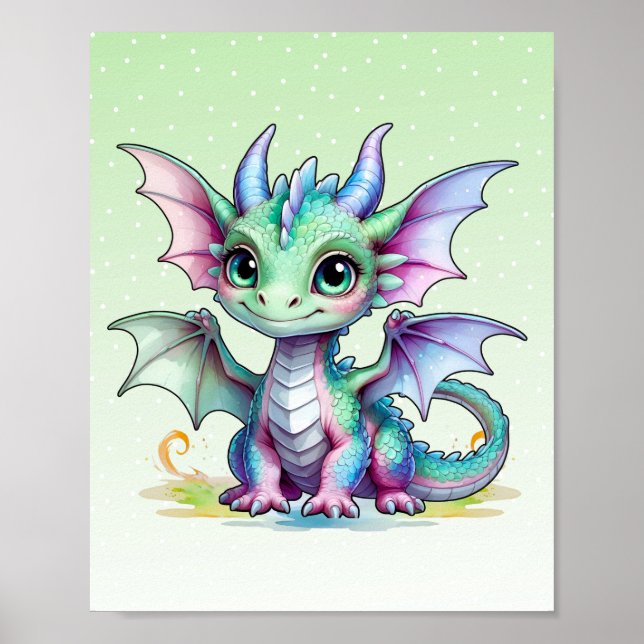 Poster Smiling Dragon Nursery Art (Frente)