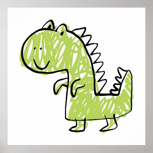 Poster Smiling Green Dinosaur Doodle Baby kids room draw (Frente)