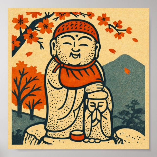 Poster Smiling Jizo Guardian  – Japanese Folk Art  (Frente)