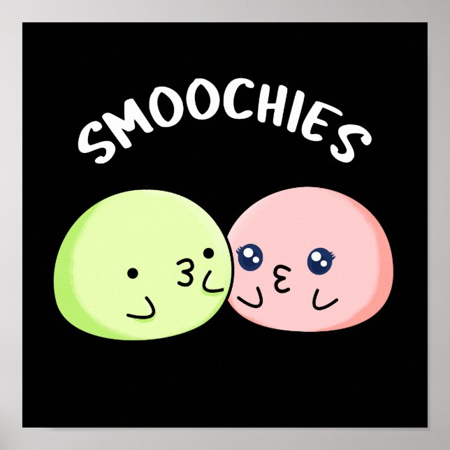 Poster Smoochies Engraçado Beijar Mochi Pun Dardo BG (Frente)
