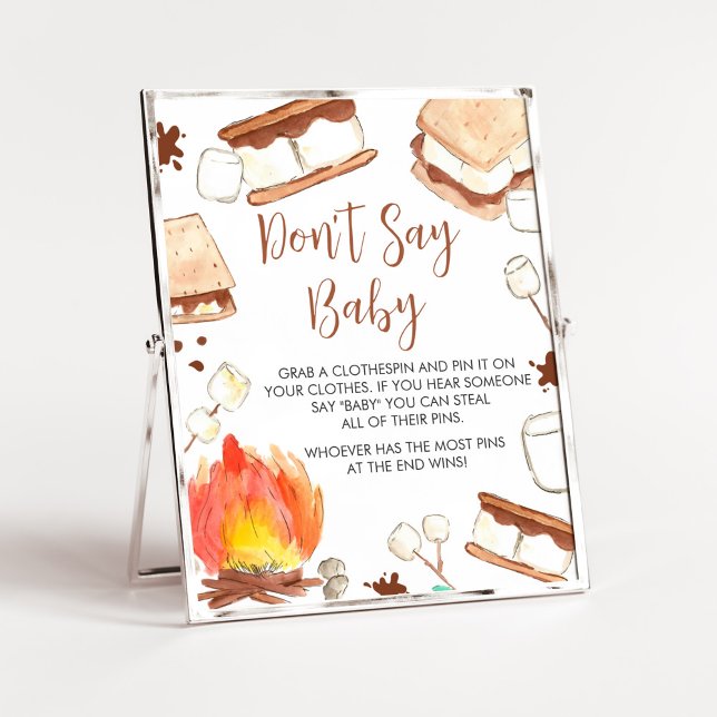 Poster S'mores acampando Chá de fraldas Não diga amor (Smore Fun Baby Shower Don't Say Baby Sign)