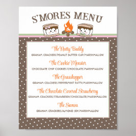 Poster S'Mores mostra o menu chá de fraldas da fogueira