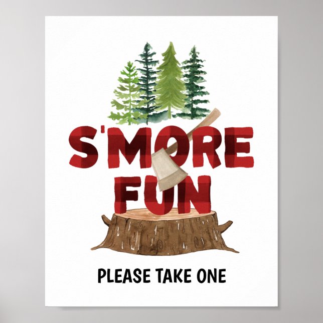 Poster Smores - Sinal de Festa de aniversário Lumberjack (Frente)