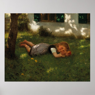 Poster Snack Time (Sweet Young Girl Lying on the Grass)