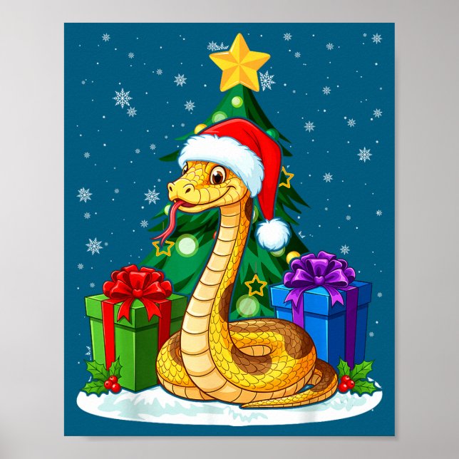 Poster Snake Santa Hat Christmas Pajama Cute Animal Snowf (Frente)