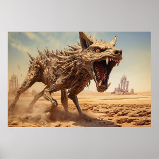 Poster Snarling coyote em uma paisagem desolada