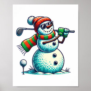 Poster Snoman Encantado Jogando Golf Ball De Natal Amor