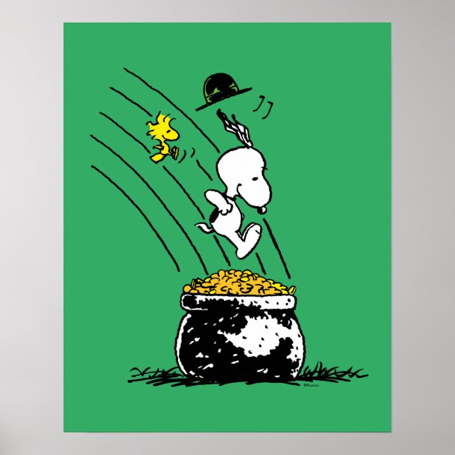 Poster Snoopy pulando em Pote de Dourado (Frente)