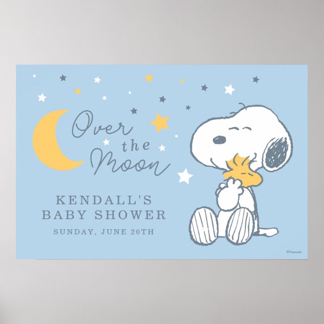 Poster Snoopy & Woodstock | Over the Moon Baby Shower Pos (Frente)
