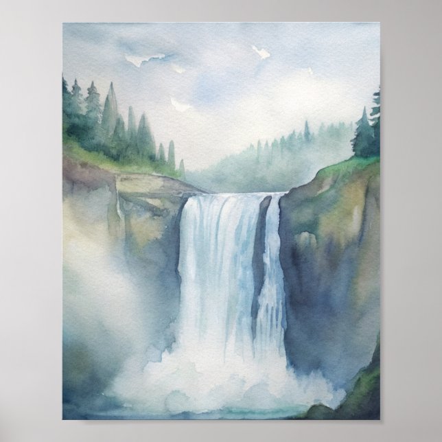 Poster Snoqualmie Falls, WA Watercolor Painting (Frente)