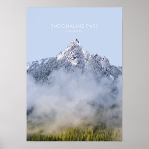 Poster Snoqualmie Pass, Ilustração de Viagem de Washing