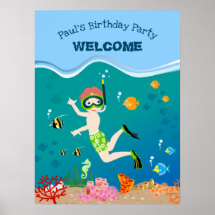 Poster Snorkeling com festa de aniversário de aquário tro