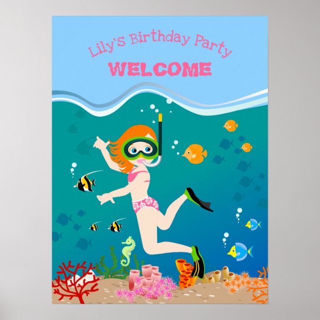Poster Snorkeling com Festa de aniversário de garotas tro (Frente)
