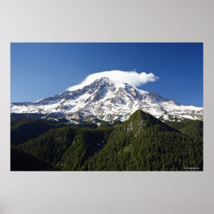 Poster Snow Capped Mountain with Blue Sky & Forest