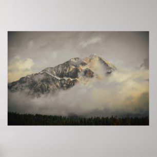 POSTER SNOW COVERED MOUNTAIN UNDER CLOUDY SKY DURING DAYT