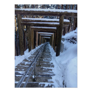 Pôster Snow-Covered Torii Path in a Remote Mountain Shrin