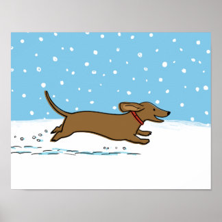Poster Snow Dachshund - Feliz Feriado de Cachorro de inve