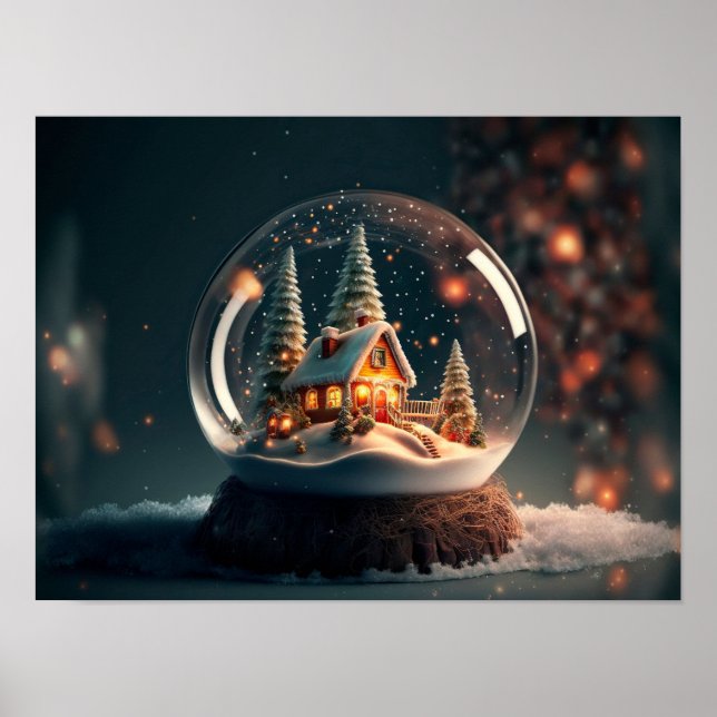 Poster Snow globe with Christmas tree and house inside. (Frente)
