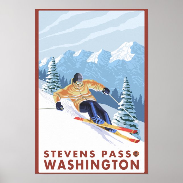 Pôster Snow Skier - Stevens Pass, (Frente)