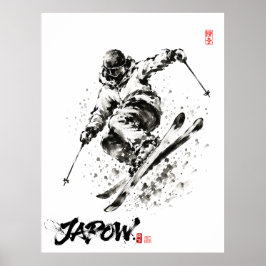 Poster Snowboard Brush Art - Skier light