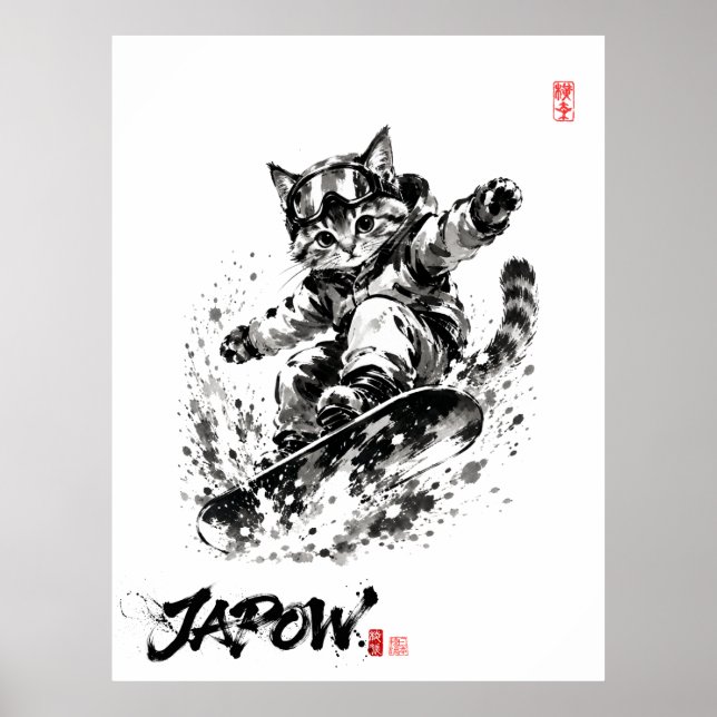 Poster Snowboard Brush Art - Snowboarder cat (Frente)