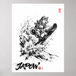 Poster Snowboard Brush Art - Snowboarder Dog Husky ポスター