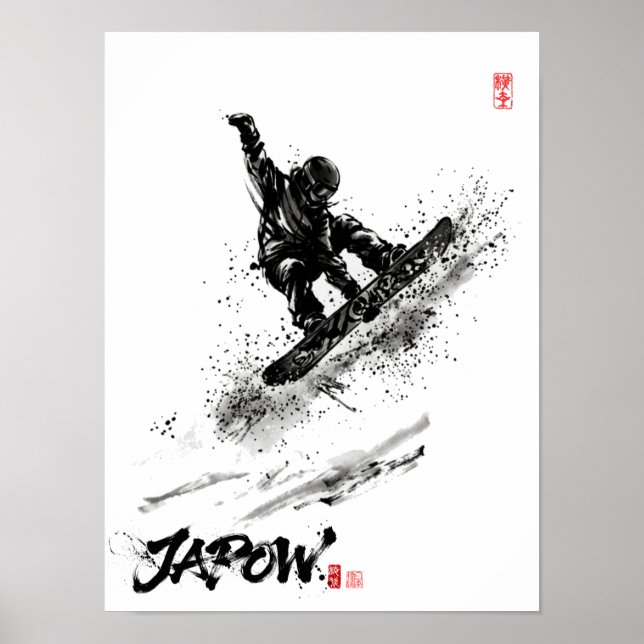 Poster Snowboard Brush Art - Snowboarder Grab (Frente)