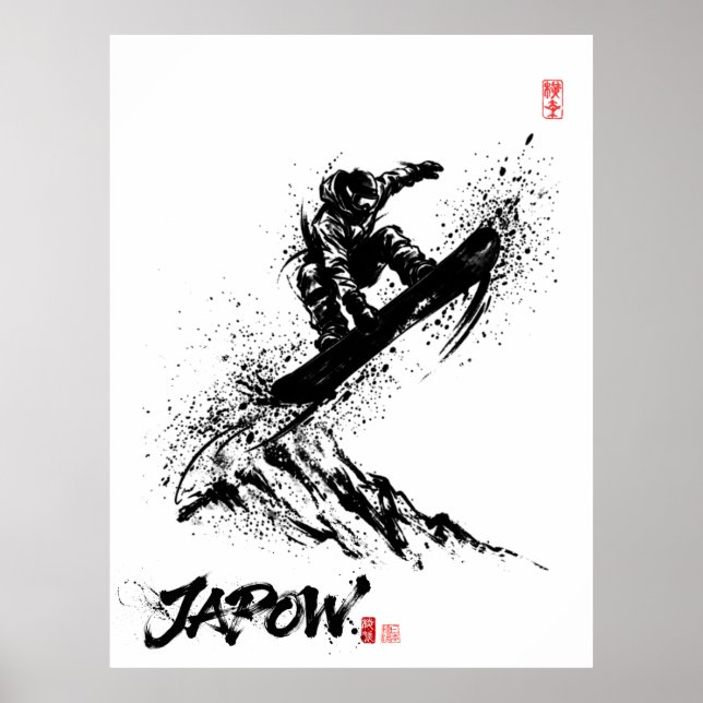 Poster Snowboard Brush Art - Snowboarder Grab Jump (Frente)