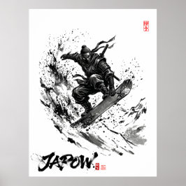 Poster Snowboard Brush Art - Snowboarder Ninja