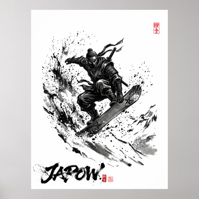 Poster Snowboard Brush Art - Snowboarder Ninja (Frente)